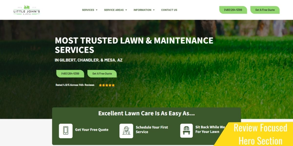Lawncare website with high reviews focus