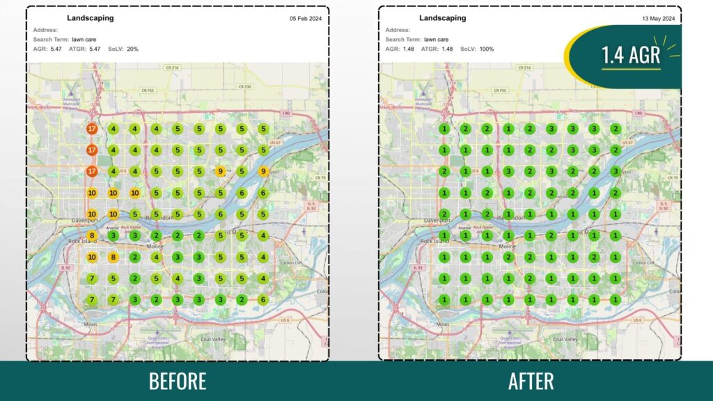 Local SEO Before and After (2) local landscaping seo before and after on google maps